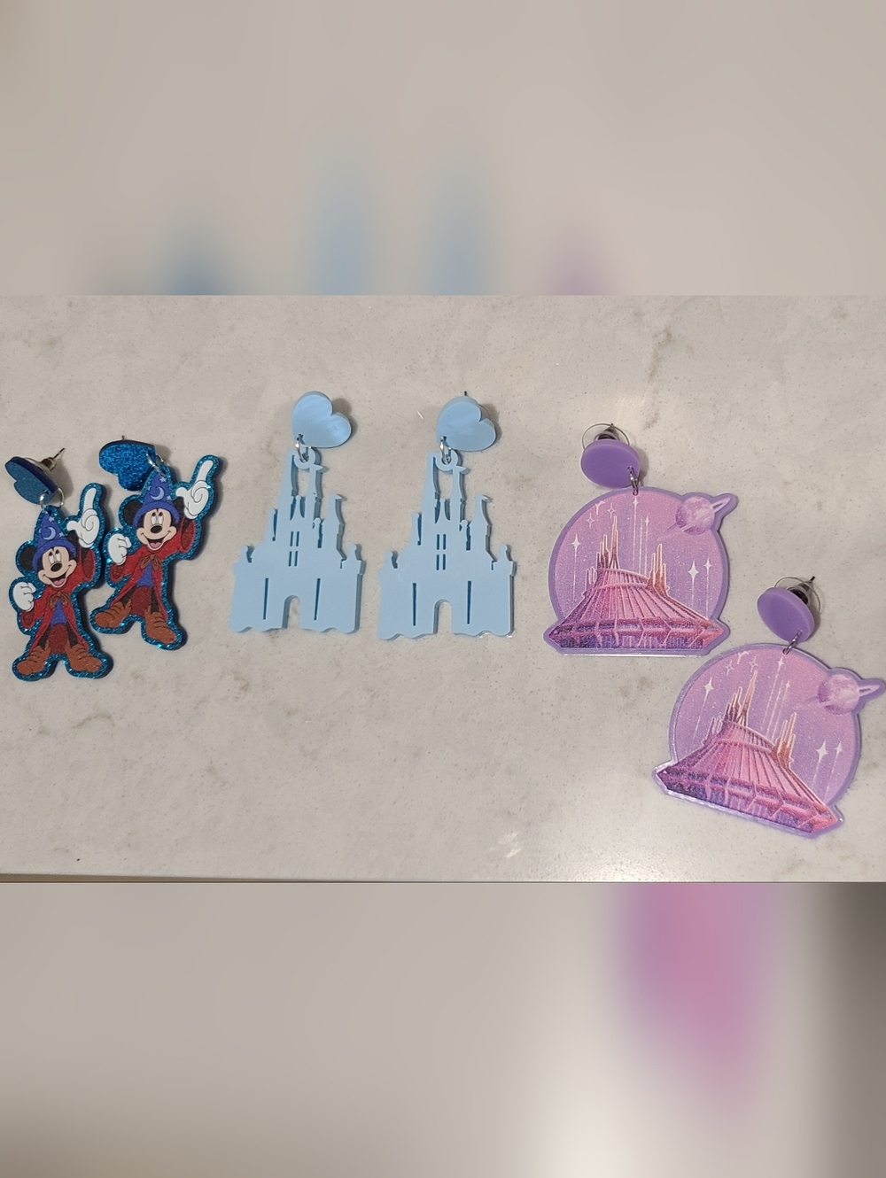 Lot Of Disney Parks Earrings: Blue Castle, Space Mountain & Mickey Drop Earrings